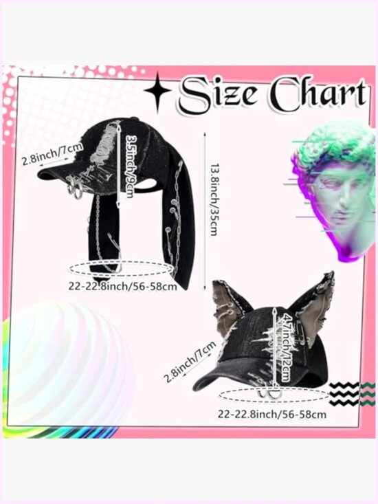 Distressed Denim Y2K Grunge Hat with Bunny Ears and Cat Ears Adjustable main image 7